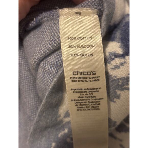 Chico's Top 100% Cotton Floral Printed Pullover 3/4 Sleeve Blue Blouse‎ 2 Large - Picture 7 of 7